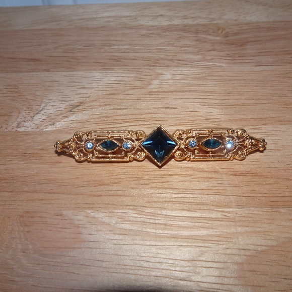 1928 Jewelry - 1928 Brand Blue Rhinestone Bar Brooch Pin